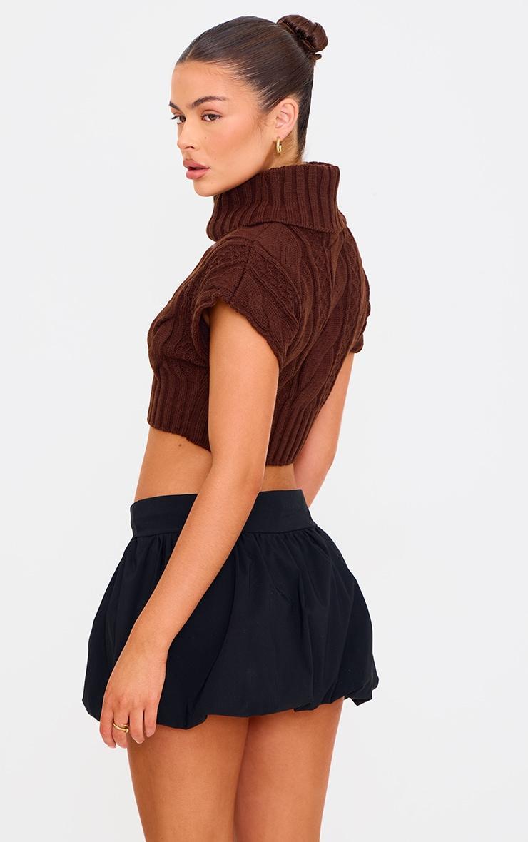 Chocolate Cable Knit Roll Neck Cap Sleeve Cropped Vest Product Image