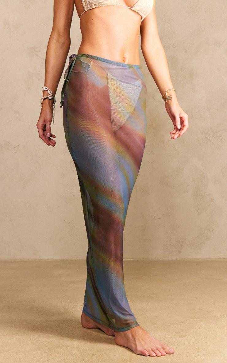 Multi Blurred Print Mesh Maxi Beach Skirt Product Image