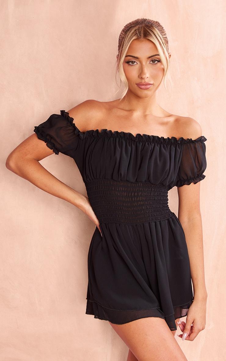 Black Mesh Bardot Floaty Romper Product Image