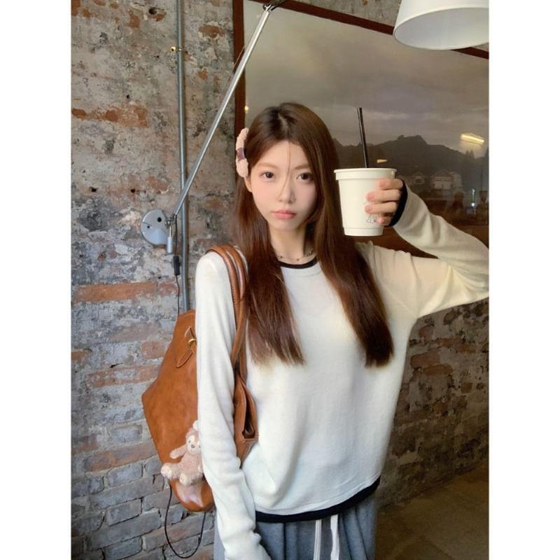 Mock Two-Piece Long-Sleeve Crewneck Two Tone Tee Product Image