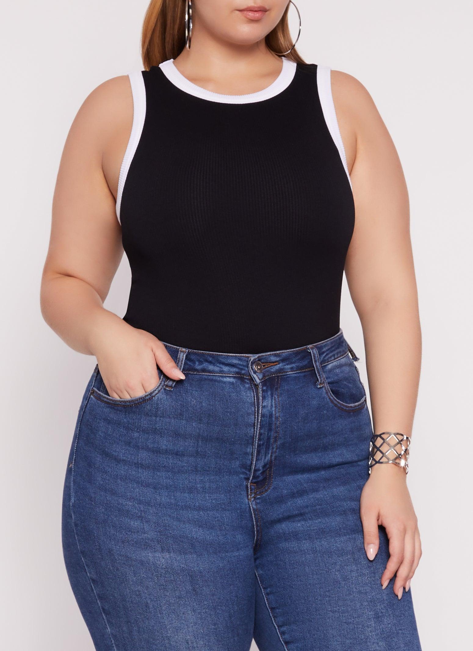 Womens Plus Size Seamless Ribbed Contrast Trim Tank Top Product Image