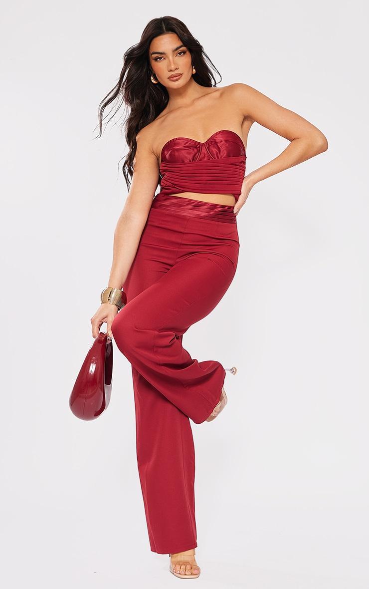 Cherry Red Ruched Corset Cut Out Jumpsuit Product Image