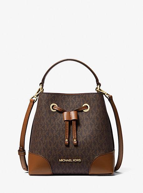 Michael Kors Mercer Small  Signature Leather Bucket Crossbody Handbag Women's Purse - black Product Image