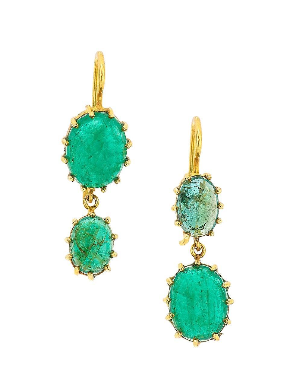 Womens 18K Yellow Gold & Emerald Mismatched Double-Drop Earrings Product Image