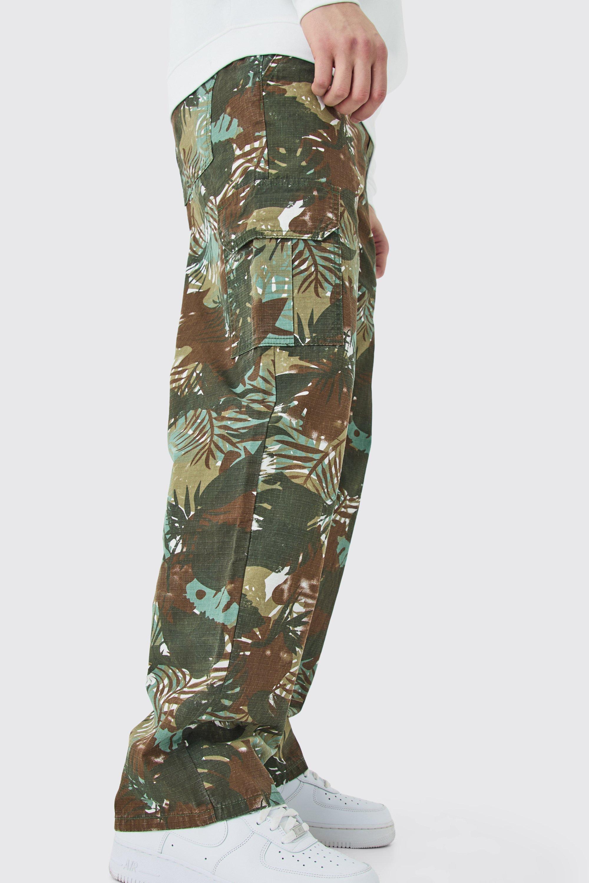 Tall Fixed Waist Relaxed Twill Camo Cargo Trouser | boohooMAN USA Product Image