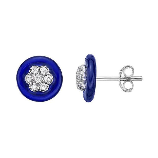 Gemminded Sterling Silver 1/10 Carat T.W. Diamond Blue Ceramic Stud Earrings, Womens Product Image