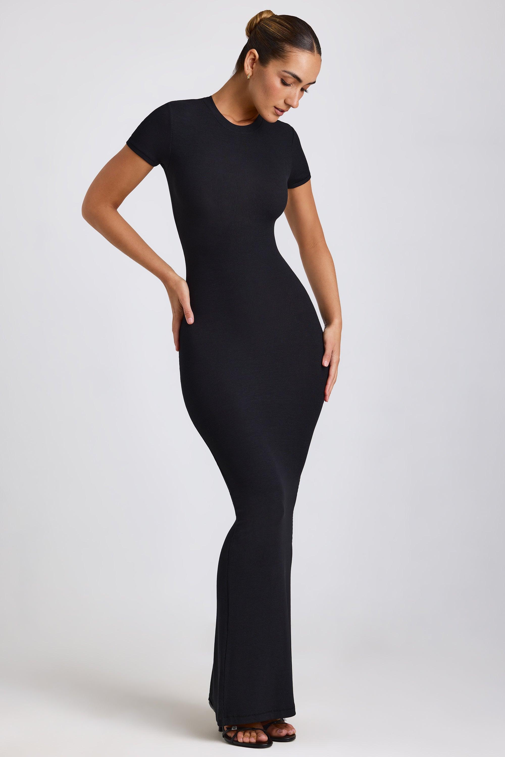 Ribbed Modal Maxi Dress in Black Product Image