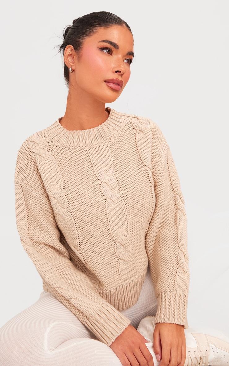 Petite Oatmeal Cable Knitted Sweater Product Image