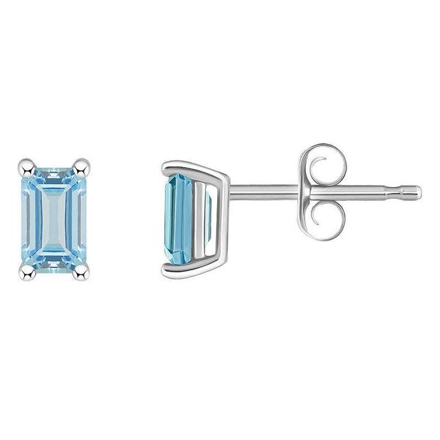 14k White Gold Emerald Cut Birthstone Stud Earrings, Womens, Aquamarine Product Image