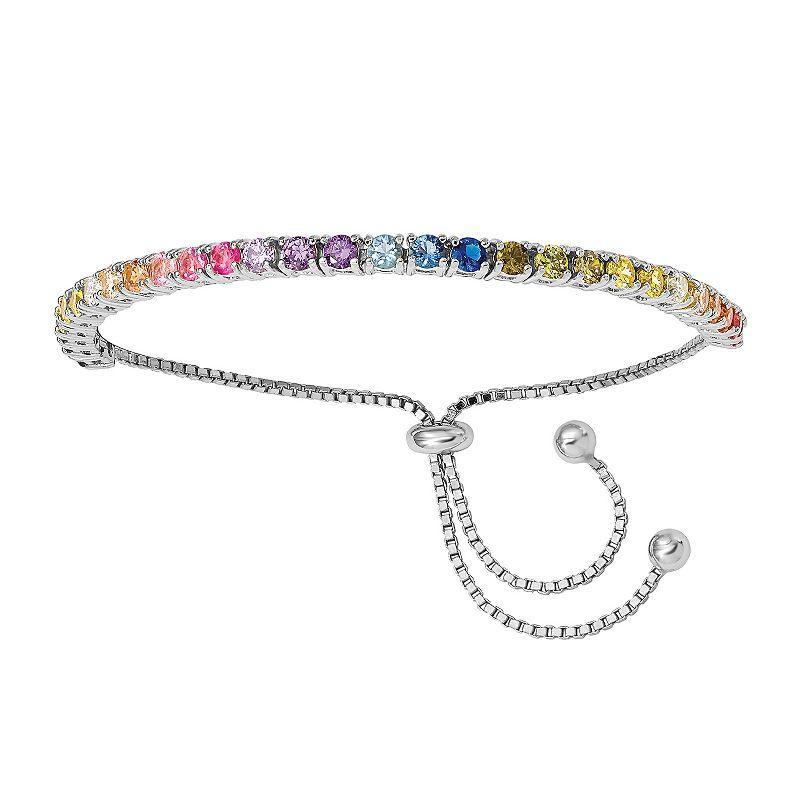 Sophie Miller Sterling Silver Colorful Cubic Zirconia Adjustable Bracelet, Womens Product Image