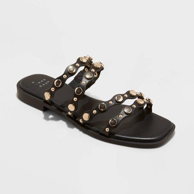 Womens Sharon Stud Slide Sandals - A New Day Black Product Image