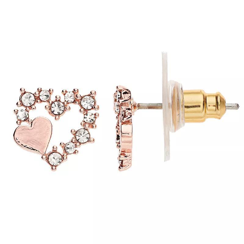 LC Lauren Conrad Simulated Crystal Heart Nickel Free Button Earrings, Womens, Rose Gold Tone Product Image