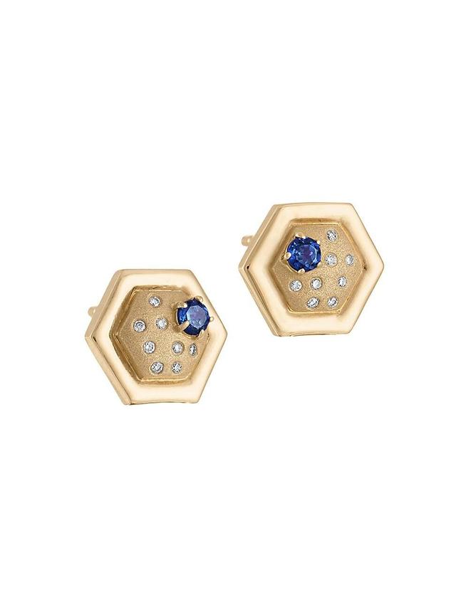 Womens Modern Classics Favo 14K Yellow Gold, Blue Sapphire & 0.08 TCW Diamond Stud Earrings Product Image