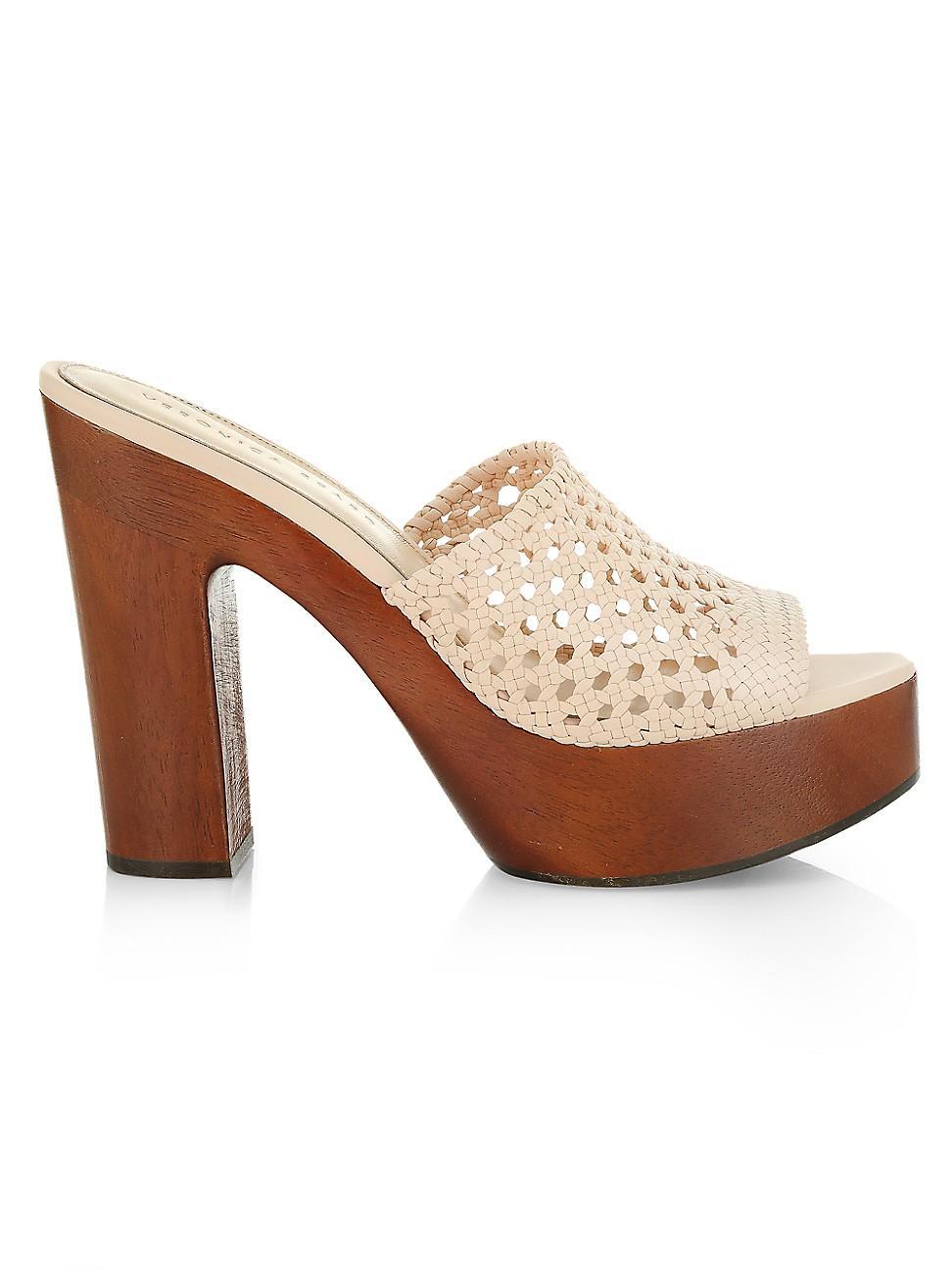 Womens Guadalupe Woven Leather Wooden-Heel Mules Product Image