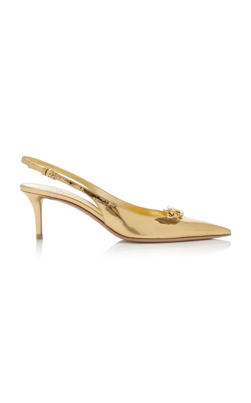 The Bold Edition Leather Slingback Pumps In Gold product image