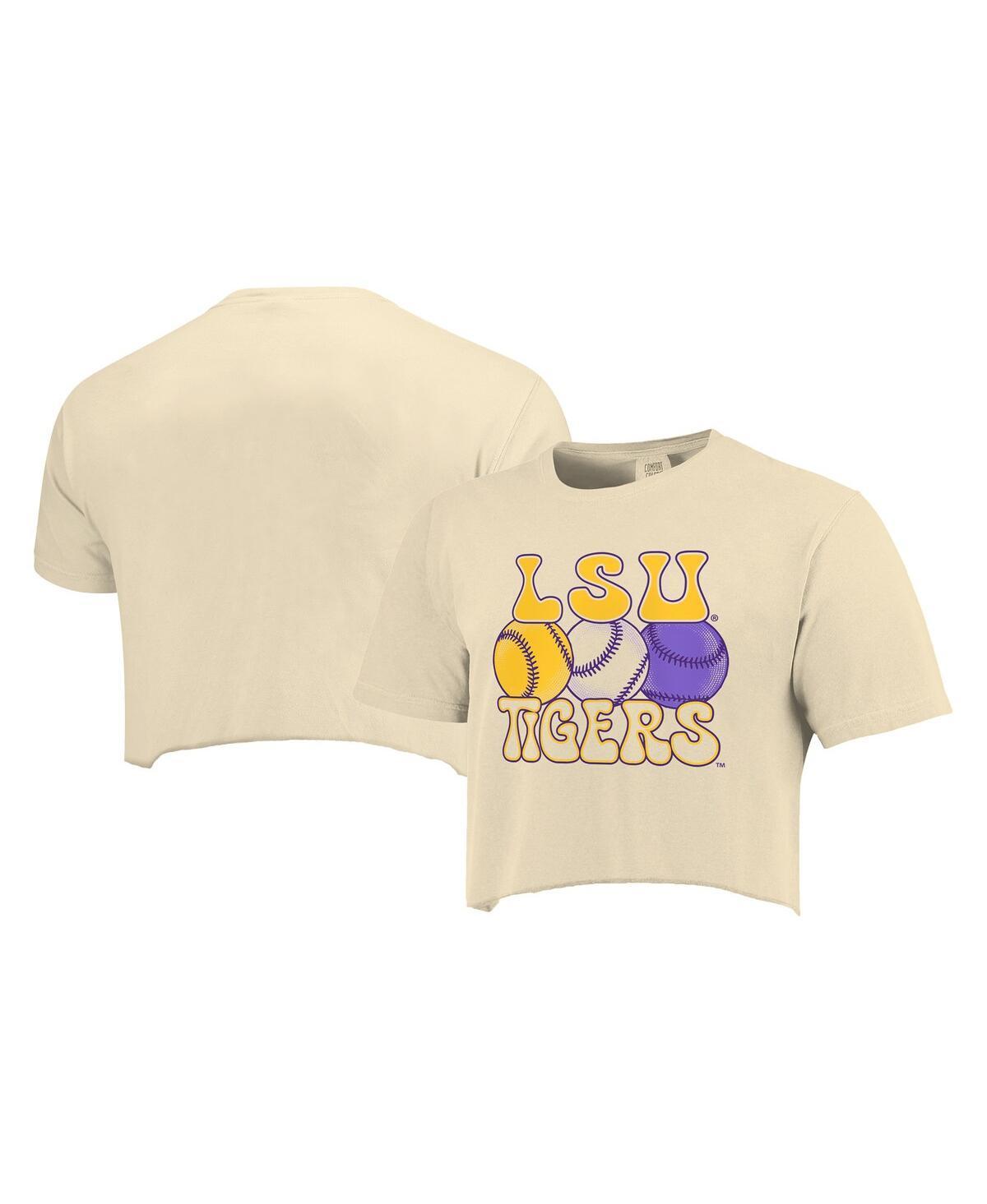 Womens Natural LSU Tigers Comfort Colors Baseball Cropped T-Shirt Product Image