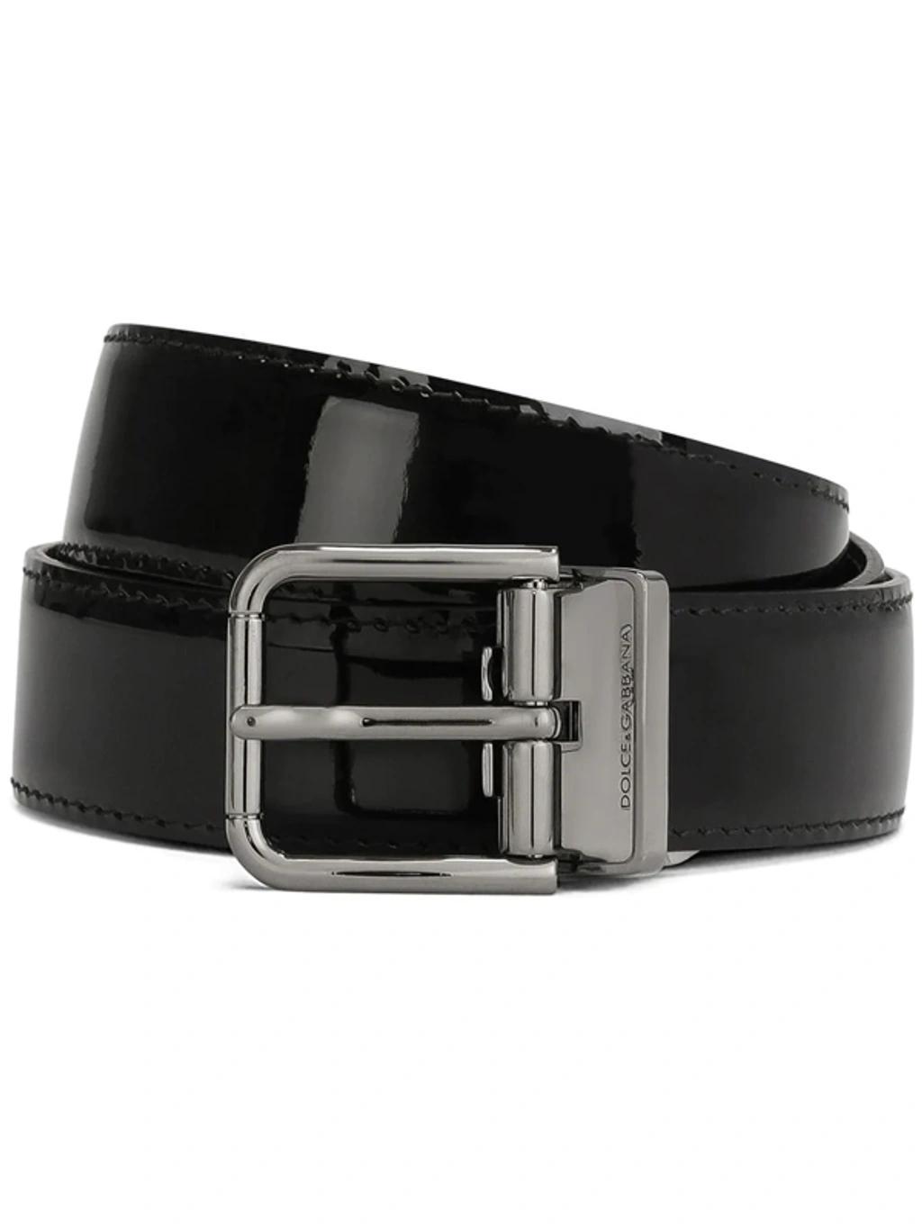 Engraved-logo Buckle-fastening Belt In Black Product Image