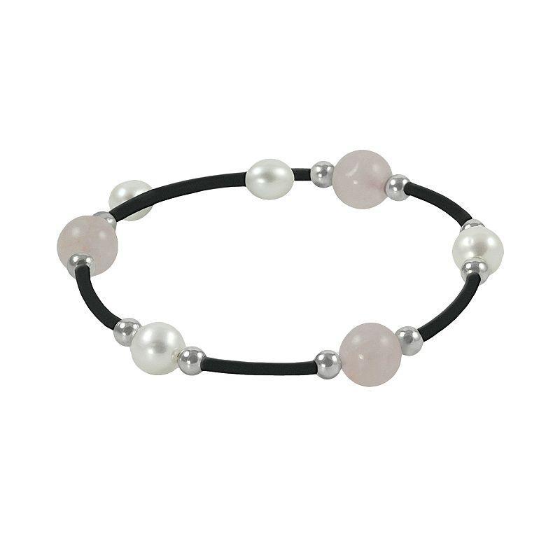 Sterling Silver Freshwater Cultured Pearl and Rose Quartz Stretch Bracelet, Womens, Freshwater White Product Image