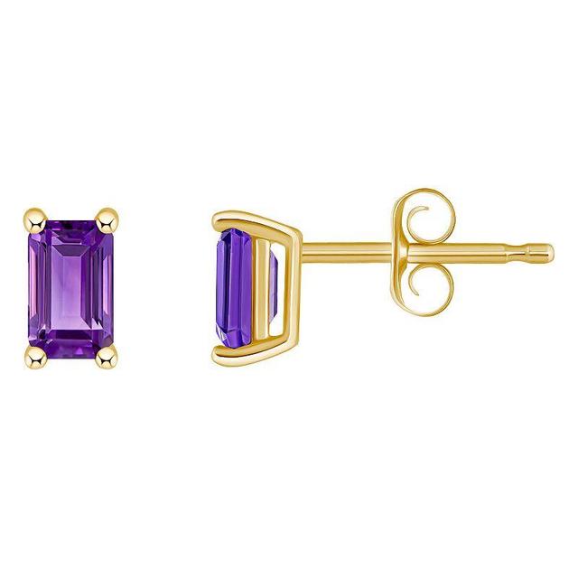 14k White Gold Emerald Cut Birthstone Stud Earrings, Womens, Purple Feb Product Image