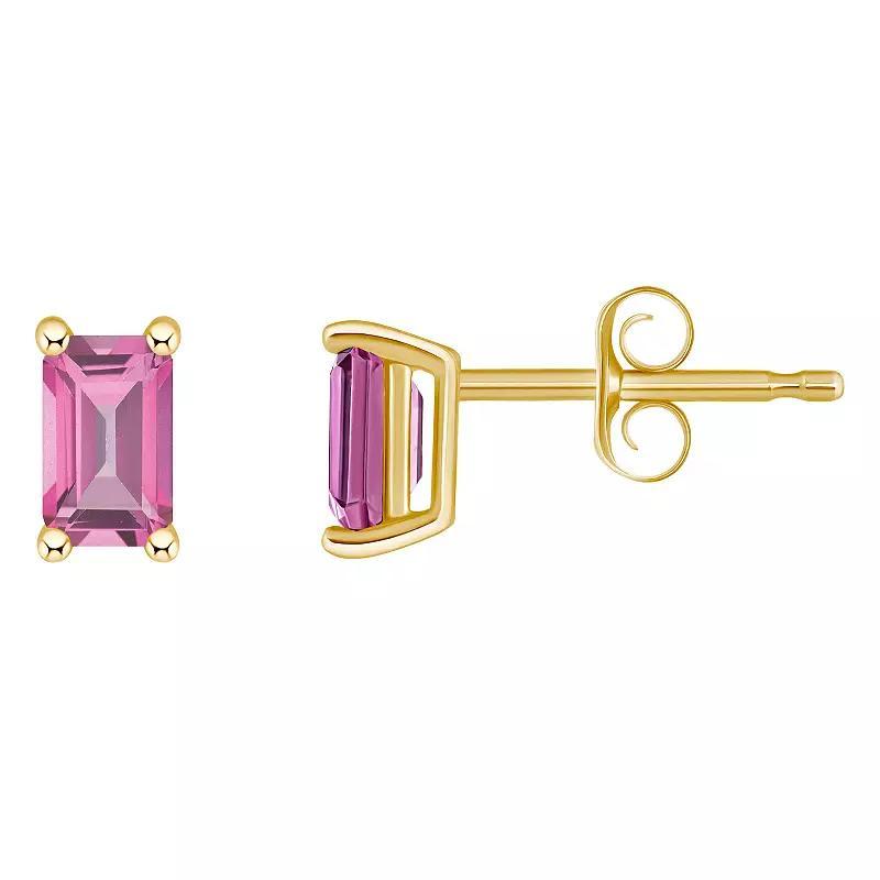 14k Gold Emerald Cut Birthstone Stud Earrings, Womens, Pink Topaz Jun Product Image