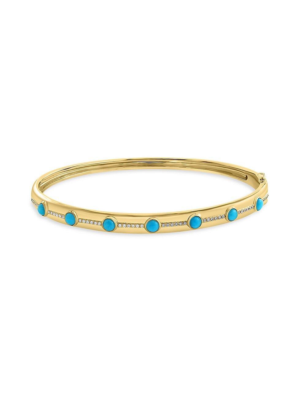 Womens 14K Yellow Gold, Turquoise & 0.19 TCW Diamond Bangle Product Image