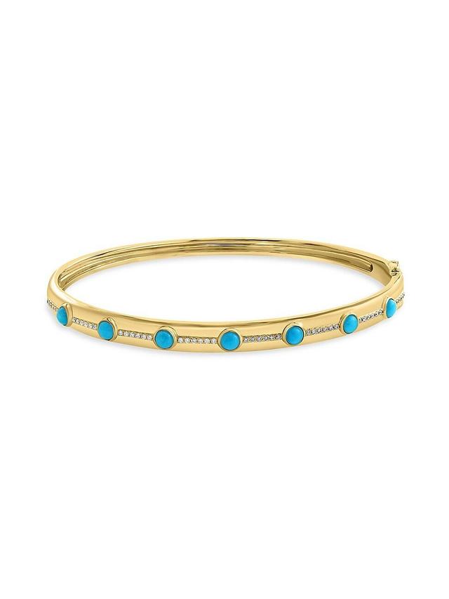 Womens 14K Yellow Gold, Turquoise & 0.19 TCW Diamond Bangle Product Image