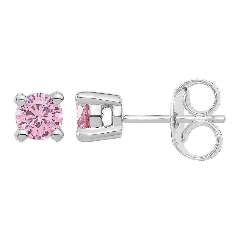 Diamonore Sterling Silver Pink Cubic Zirconia 5 mm Stud Earrings, Womens Product Image