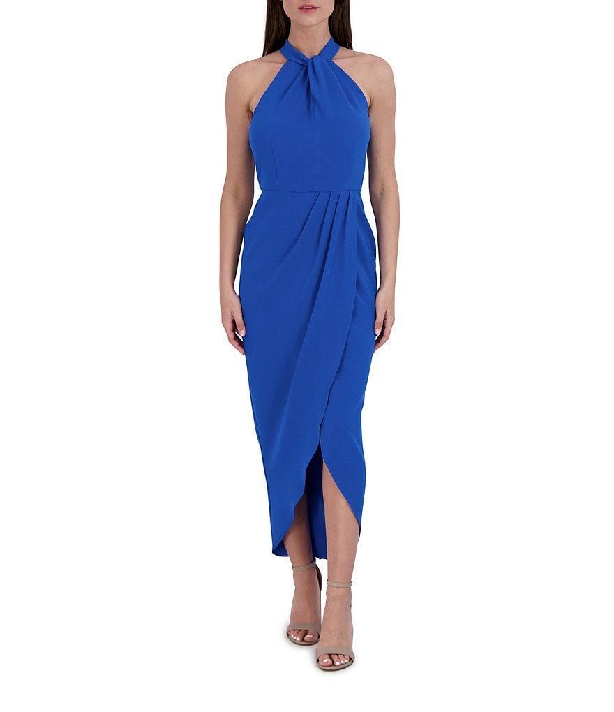 Julia Jordan Knot Halter Neck Sleeveless Faux Wrap Tulip Hem Midi Dress Product Image