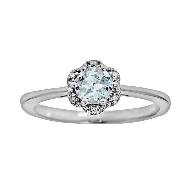 Celebration Gems Sterling Silver Aquamarine Studded Flower Ring, Womens Blue Product Image