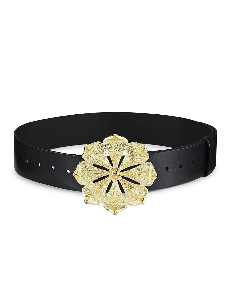 Womens Leather Floral Buckle Belt Product Image