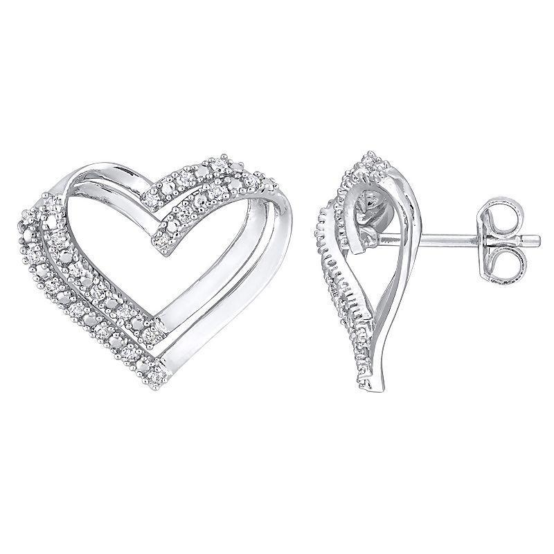 Stella Grace Sterling Silver 1/5 Carat T.W. Diamond Heart Earrings, Womens, White Product Image