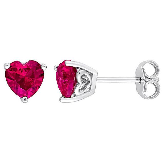 Stella Grace Sterling Silver & Gemstone Heart Stud Earrings, Womens, Red Product Image