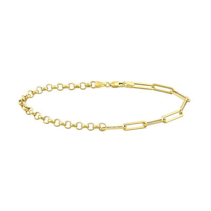 14k Gold Paper Clip & Rolo Chain Bracelet, Womens Product Image