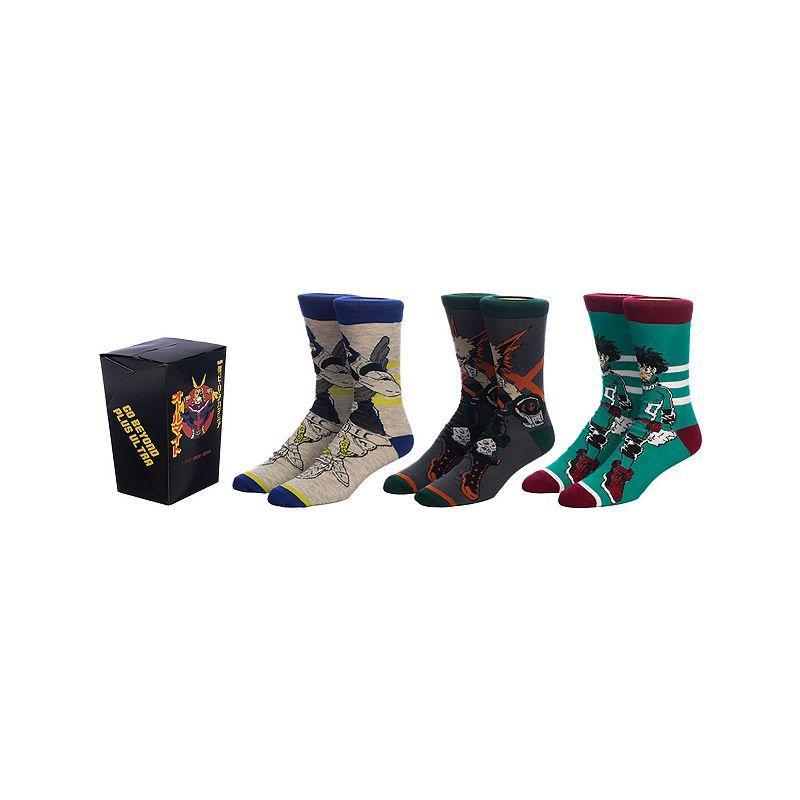 Mens My Hero Academia 3-Pack Crew Socks, Multicolor Product Image