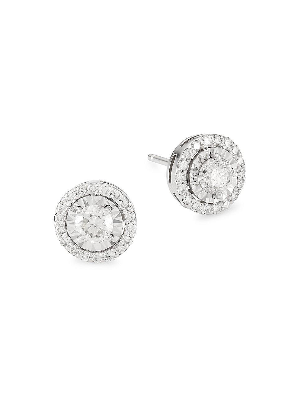 Womens 14K White Gold & 1.0 TCW Diamond Illusion-Set Halo Stud Earrings Product Image