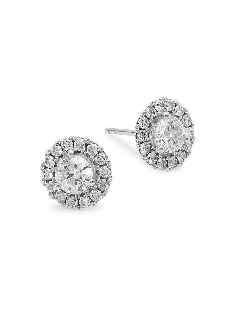 Womens 14K White Gold & 1.5 TCW Diamond Halo Stud Earrings Product Image