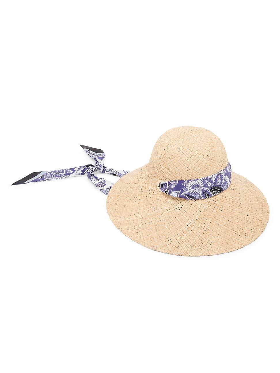 Womens Paisley Silk Ribbon-Trimmed Raffia Hat product image