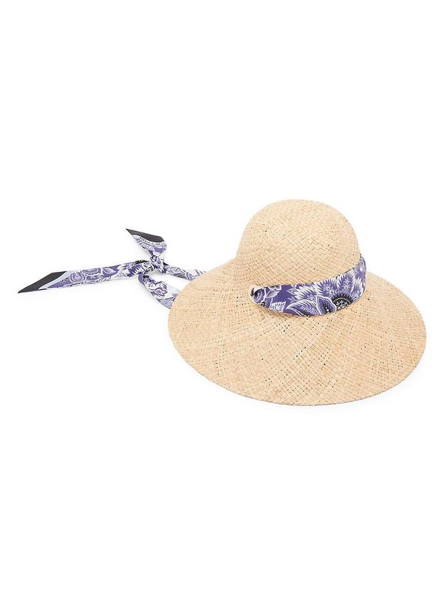 Womens Paisley Silk Ribbon-Trimmed Raffia Hat Product Image