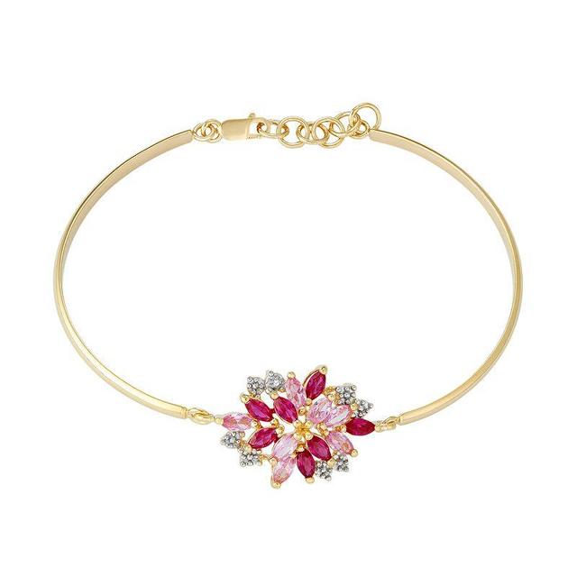 14k Gold Over Silver Lab-Created Ruby & Sapphire Cluster Bracelet, Womens Gold Tone Product Image