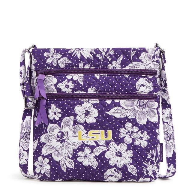 Vera Bradley Collegiate Triple Zip Hipster Crossbody Bag Women in Purple/White Rain Garden with Louisiana State University Logo Product Image