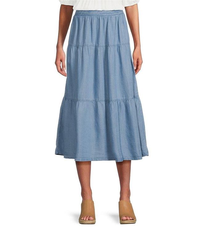 Nurture by Westbound Petite Size Pull-On Tiered A-Line Midi Skirt Product Image