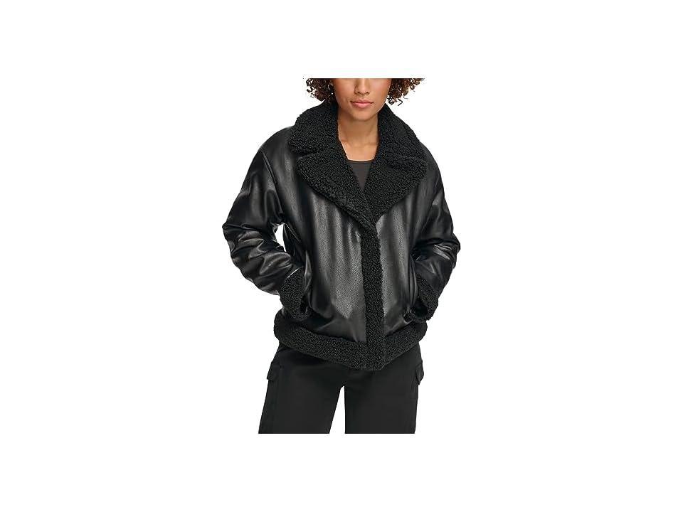 Levi's(r) Asymmetrical Leather Sherpa Lined Moto Black) Women's Clothing Product Image