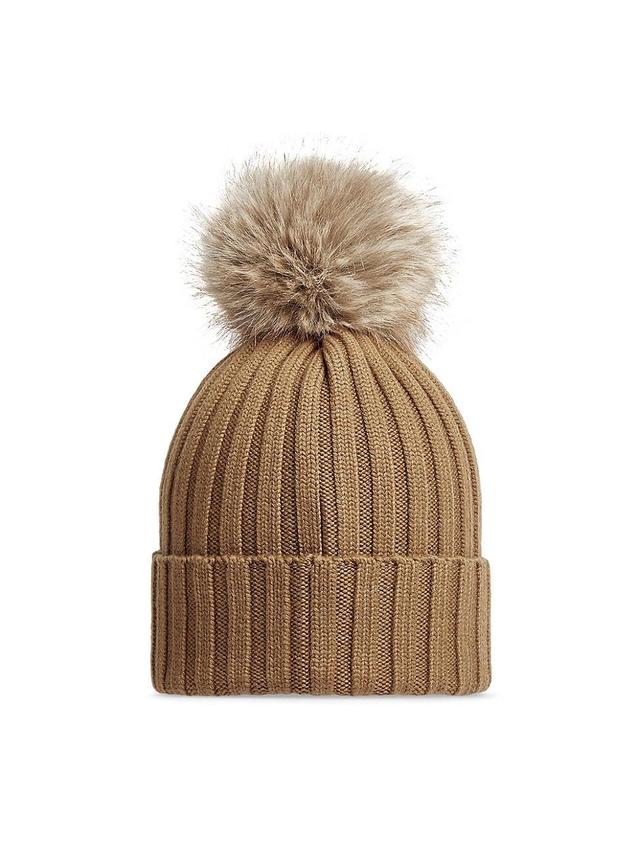 Womens Wool Beanie with Faux Fur Pom-Pom Product Image