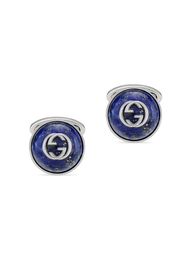 Mens Interlocking G Sterling Silver Enamel Button Cufflinks Product Image