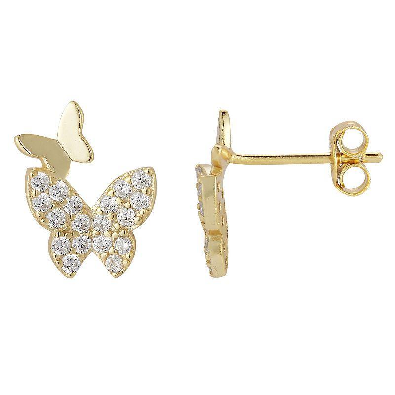 Sunkissed Sterling Cubic Zirconia Butterfly Stud Earrings, Womens, Gold Product Image