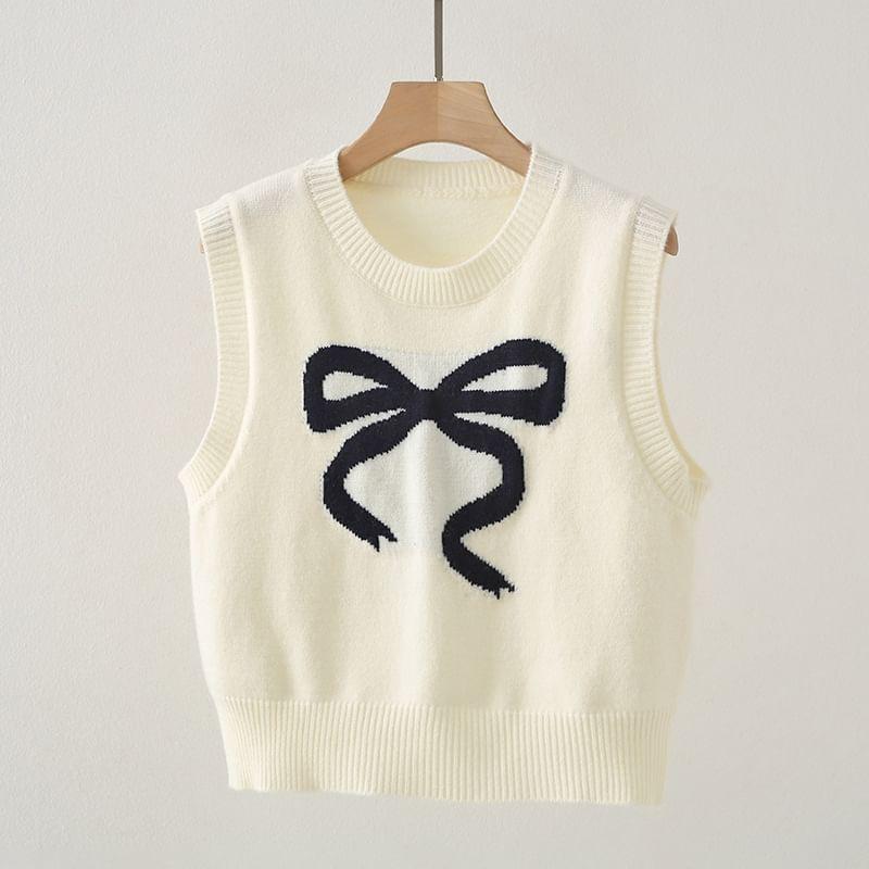 Round Neck Bowknot Sweater Vest Product Image