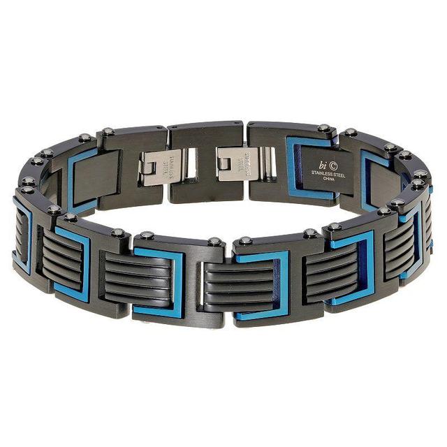 Mens LYNX Black & Blue Ion-Plated Stainless Steel Ribbed Link Bracelet Product Image