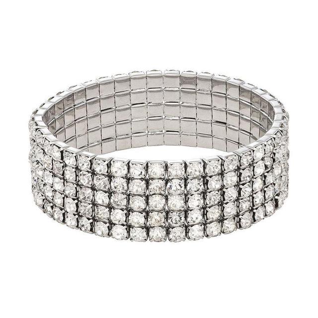 Simply Vera Vera Wang Silver Tone Simulated Crystal Wide Stretch Bracelet, Womens, Clear Product Image