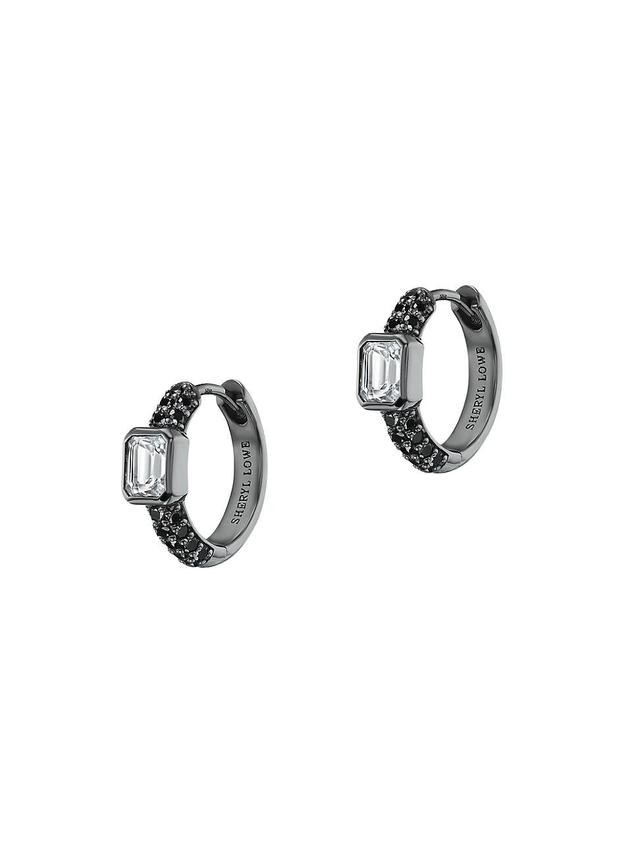 Womens Black-Rhodium-Plated, White Topaz & 0.45 TCW Diamond Huggie Hoop Earrings Product Image