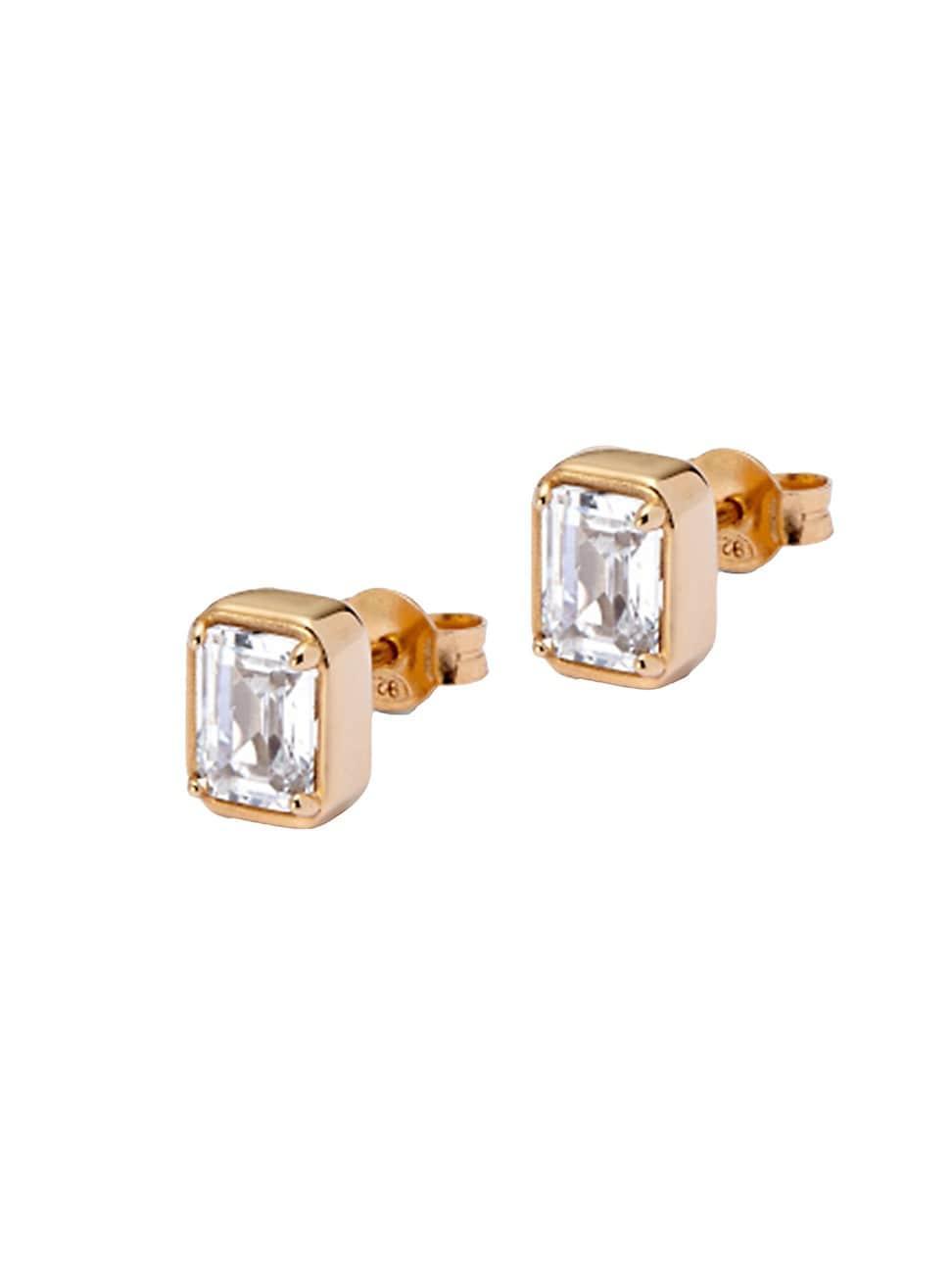 Mens Sterling Silver & Cubic Zirconia Emerald-Cut Stud Earrings Product Image